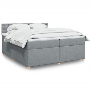 vidaXL, vidaXL Boxspringbett mit Matratze Hellgrau 200x200 cm Stoff