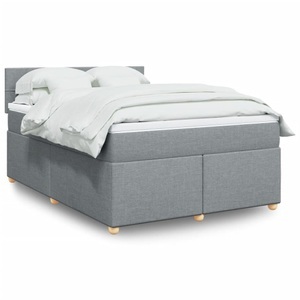 vidaXL, vidaXL Boxspringbett mit Matratze Hellgrau 160x200 cm Stoff, vidaXL Boxspringbett mit Matratze Hellgrau 160x200 cm Stoff