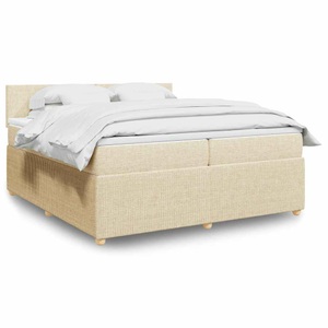 vidaXL, vidaXL Boxspringbett mit Matratze Creme 200x200 cm Stoff