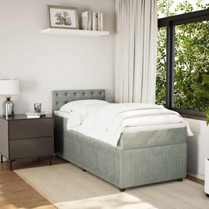vidaXL, vidaXL Boxspringbett mit Matratze Hellgrau 90x200 cm Samt, vidaXL Boxspringbett mit Matratze Hellgrau 90x200 cm Samt