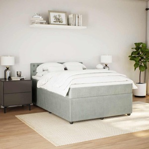 vidaXL, vidaXL Boxspringbett mit Matratze Hellgrau 160x200 cm Samt, vidaXL Boxspringbett mit Matratze Hellgrau 160x200 cm Samt