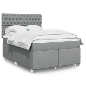 vidaXL, vidaXL Boxspringbett mit Matratze Hellgrau 140x200 cm Stoff, vidaXL Boxspringbett mit Matratze Hellgrau 140x200 cm Stoff