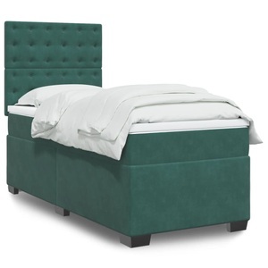 vidaXL, vidaXL Boxspringbett mit Matratze Dunkelgrün 100x200 cm Samt, vidaXL Boxspringbett mit Matratze Dunkelgrün 100x200 cm Samt