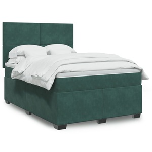 vidaXL, vidaXL Boxspringbett mit Matratze Dunkelgrün 140x200 cm Samt, vidaXL Boxspringbett mit Matratze Dunkelgrün 140x200 cm Samt