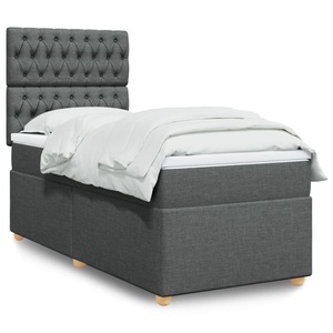 vidaXL, vidaXL Boxspringbett mit Matratze Dunkelgrau 90x200 cm Stoff, vidaXL Boxspringbett mit Matratze Dunkelgrau 90x200 cm Stoff