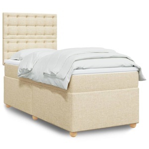 vidaXL, vidaXL Boxspringbett mit Matratze Creme 90x200 cm Stoff, vidaXL Boxspringbett mit Matratze Creme 90x200 cm Stoff