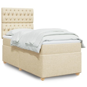 vidaXL, vidaXL Boxspringbett mit Matratze Creme 100x200 cm Stoff, vidaXL Boxspringbett mit Matratze Creme 100x200 cm Stoff