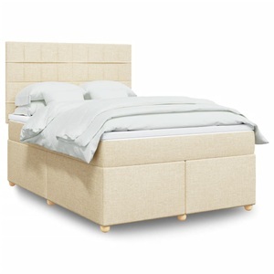 vidaXL, vidaXL Boxspringbett mit Matratze Creme 140x200 cm Stoff, vidaXL Boxspringbett mit Matratze Creme 140x200 cm Stoff