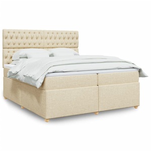 vidaXL, vidaXL Boxspringbett mit Matratze Creme 200x200 cm Stoff