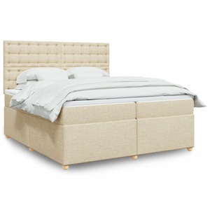 vidaXL, vidaXL Boxspringbett mit Matratze Creme 200x200 cm Stoff