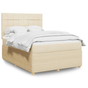 vidaXL, vidaXL Boxspringbett mit Matratze Creme 140x200 cm Stoff, vidaXL Boxspringbett mit Matratze Creme 140x200 cm Stoff