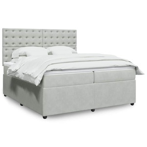 vidaXL, vidaXL Boxspringbett mit Matratze Hellgrau 200x200 cm Samt, vidaXL Boxspringbett mit Matratze Hellgrau 200x200 cm Samt