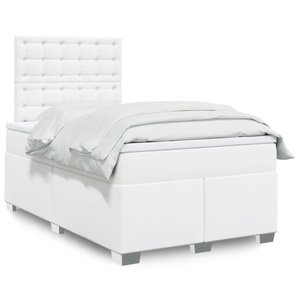 vidaXL, vidaXL Boxspringbett mit Matratze Weiß 120x200 cm Kunstleder, vidaXL Boxspringbett mit Matratze Weiß 120x200 cm Kunstleder