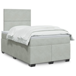 vidaXL, vidaXL Boxspringbett mit Matratze Hellgrau 120x200 cm Samt, vidaXL Boxspringbett mit Matratze Hellgrau 120x200 cm Samt