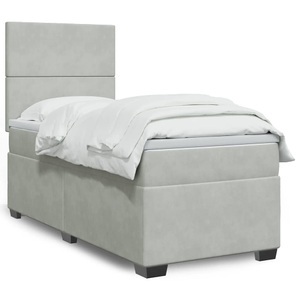 vidaXL, vidaXL Boxspringbett mit Matratze Hellgrau 100x200 cm Samt, vidaXL Boxspringbett mit Matratze Hellgrau 100x200 cm Samt