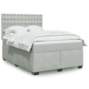 vidaXL, vidaXL Boxspringbett mit Matratze Hellgrau 140x200 cm Samt, vidaXL Boxspringbett mit Matratze Hellgrau 140x200 cm Samt