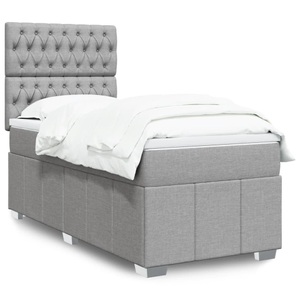 vidaXL, vidaXL Boxspringbett mit Matratze Hellgrau 100x200 cm Stoff, vidaXL Boxspringbett mit Matratze Hellgrau 100x200 cm Stoff