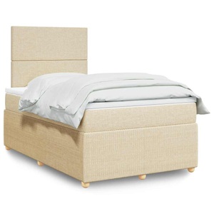 vidaXL, vidaXL Boxspringbett mit Matratze Creme 120x200 cm Stoff, vidaXL Boxspringbett mit Matratze Creme 120x200 cm Stoff