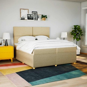 vidaXL, vidaXL Boxspringbett mit Matratze Creme 200x200 cm Stoff
