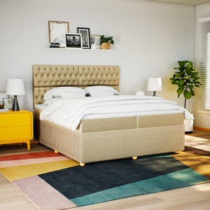 vidaXL, vidaXL Boxspringbett mit Matratze Creme 200x200 cm Stoff, vidaXL Boxspringbett mit Matratze Creme 200x200 cm Stoff
