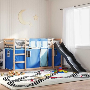 vidaXL, vidaXL Etagenbett mit Rutsche und Gardinen Blau 90x200 cm