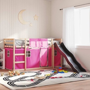 vidaXL, vidaXL Etagenbett mit Rutsche und Gardinen Rosa 90x200 cm