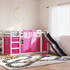 vidaXL, vidaXL Etagenbett mit Rutsche und Gardinen Rosa 90x200 cm
