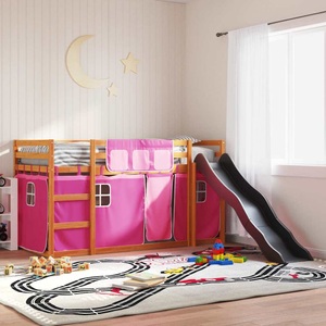 vidaXL, vidaXL Etagenbett mit Rutsche und Gardinen Rosa 90x200 cm