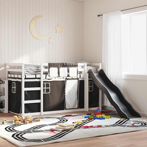 vidaXL, vidaXL Etagenbett mit Rutsche und Gardinen Weiß und Schwarz 80x200 cm