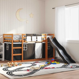 vidaXL, vidaXL Etagenbett mit Rutsche und Gardinen Weiß und Schwarz 90x190 cm
