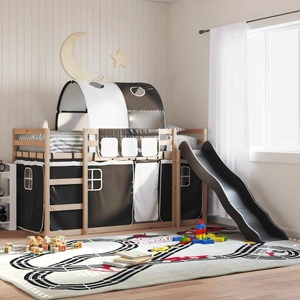 vidaXL, vidaXL Etagenbett mit Rutsche und Gardinen Weiß und Schwarz 90x200 cm