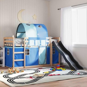 vidaXL, vidaXL Etagenbett mit Rutsche und Gardinen Blau 90x200 cm