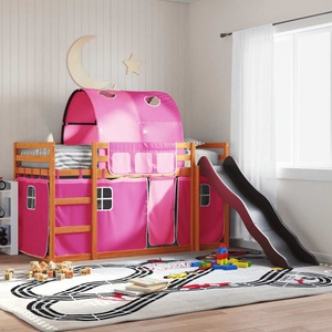 vidaXL, vidaXL Etagenbett mit Rutsche und Gardinen Rosa 90x200 cm