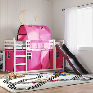 vidaXL, vidaXL Etagenbett mit Rutsche und Gardinen Rosa 80x200 cm