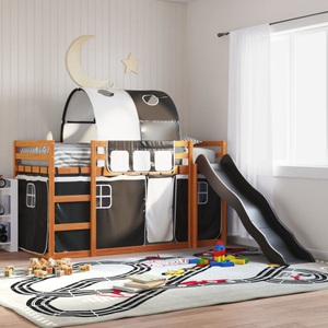 vidaXL, vidaXL Etagenbett mit Rutsche und Gardinen Weiß und Schwarz 80x200 cm, vidaXL Etagenbett mit Rutsche und Gardinen Weiß und Schwarz 80x200 cm