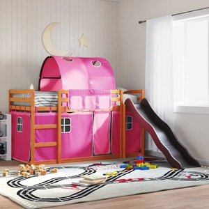 vidaXL, vidaXL Etagenbett mit Rutsche und Gardinen Rosa 80x200 cm