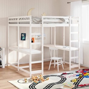 vidaXL, vidaXL Hochbett mit Schreibtisch & Leiter Weiß 160x200 cm Kiefernholz