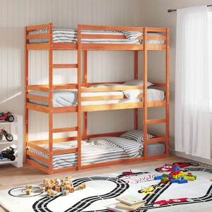 vidaXL, vidaXL Dreifach-Etagenbett Wachsbraun 90x200 cm Massivholz Kiefer