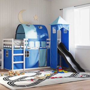 vidaXL, vidaXL Etagenbett mit Rutsche und Gardinen Blau 80x200 cm