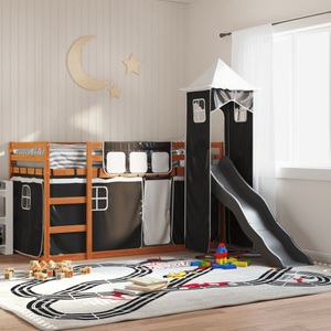 vidaXL, vidaXL Etagenbett mit Rutsche und Gardinen Weiß und Schwarz 80x200 cm
