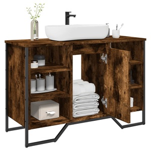 vidaXL, vidaXL Waschbeckenunterschrank Räuchereiche 91x35x60 cm Holzwerkstoff, vidaXL Waschbeckenunterschrank Räuchereiche 91x35x60 cm Holzwerkstoff