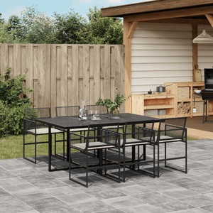 vidaXL, vidaXL 7-tlg. Garten-Essgruppe mit Kissen Schwarz Poly Rattan