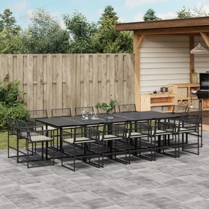 vidaXL, vidaXL 15-tlg. Garten-Essgruppe mit Kissen Schwarz Poly Rattan