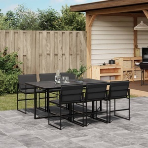 vidaXL, vidaXL 7-tlg. Garten-Essgruppe mit Kissen Schwarz Textilene