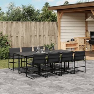 vidaXL, vidaXL 9-tlg. Garten-Essgruppe mit Kissen Schwarz Textilene