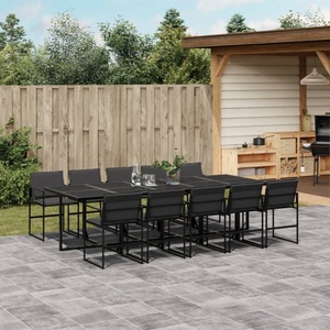 vidaXL, vidaXL 11-tlg. Garten-Essgruppe mit Kissen Schwarz Textilene