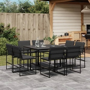 vidaXL, vidaXL 9-tlg. Garten-Essgruppe mit Kissen Schwarz Textilene