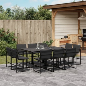 vidaXL, vidaXL 11-tlg. Garten-Essgruppe mit Kissen Schwarz Textilene