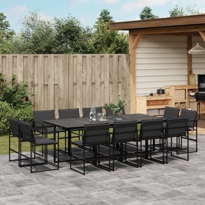 vidaXL, vidaXL 13-tlg. Garten-Essgruppe mit Kissen Schwarz Textilene