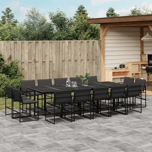 vidaXL, vidaXL 15-tlg. Garten-Essgruppe mit Kissen Schwarz Textilene
